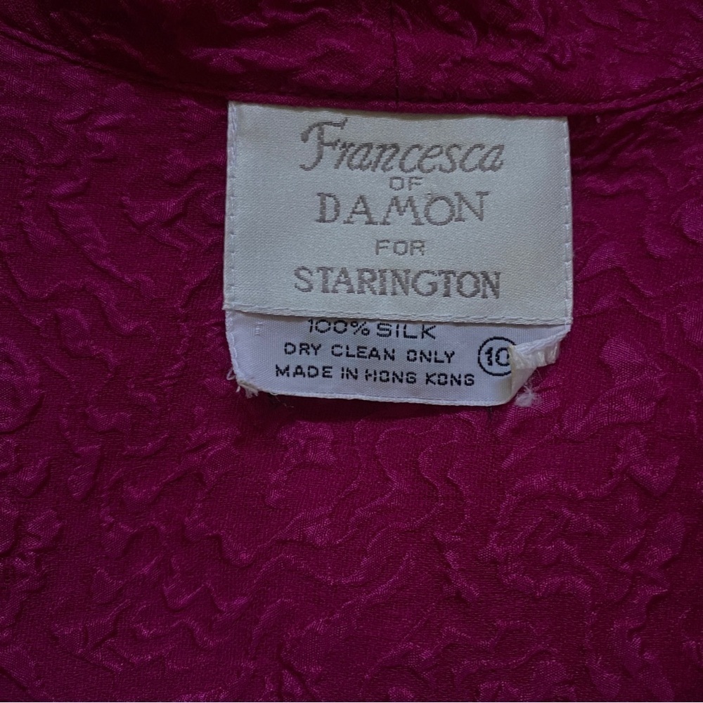 Vintage Silk Hot Pink Button-Up Statement Shoulder Barbiecore Long Sleeve Blouse - Picture 14 of 14